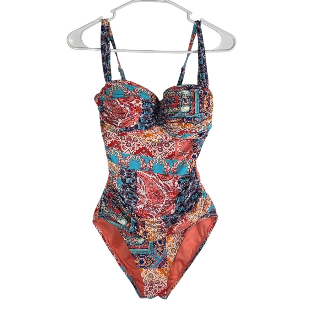 Bleu Rod Beattie Womens Patchwork Paisley One Piece Swimsuit Underwire Size 8